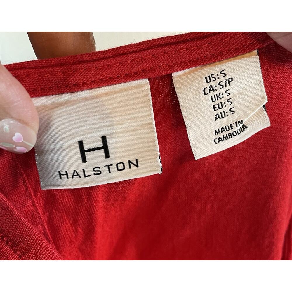 Halston Red Linen Blend Shift Dress Small Sleeveless Pocket Dress - Picture 6 of 7